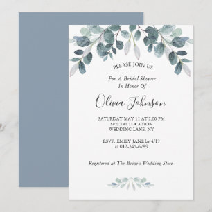 Chic Watercolor Eucalyptus Bloom Bridal Shower Invitation