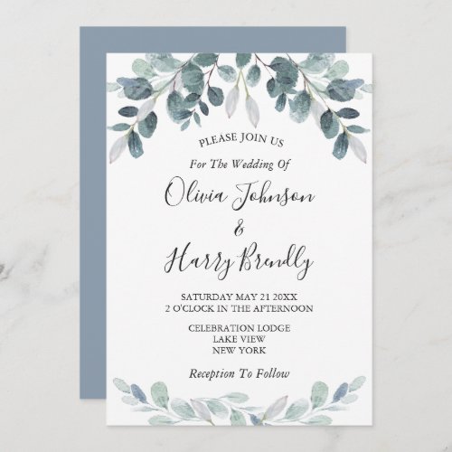 Chic Watercolor Eucalyptus Bloom Wedding Invitation