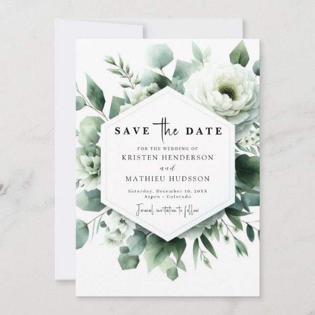 Chic Watercolor Eucalyptus Digital Wedding Save The Date (Front)