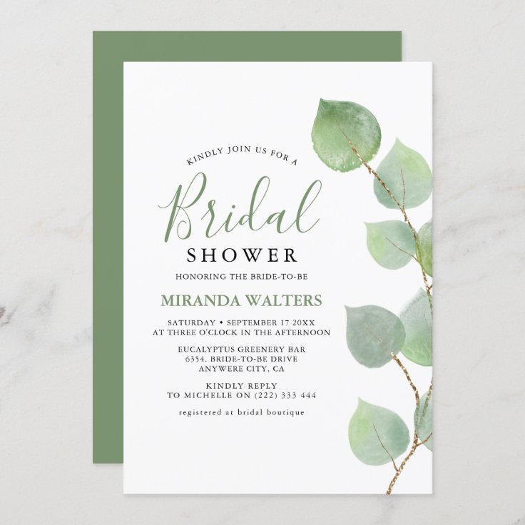 Chic Watercolor Eucalyptus Greenery Bridal Shower Invitation Zazzle 3682