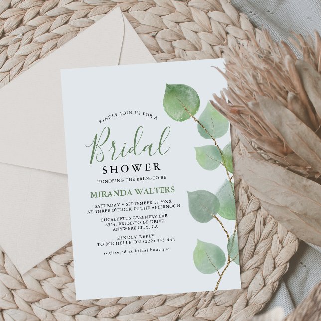 Chic Watercolor Eucalyptus Greenery Bridal Shower Invitation (Creator Uploaded)