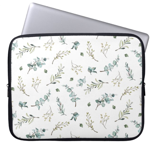 Chic Watercolor Eucalyptus Greenery Pattern Laptop Sleeve (Front)