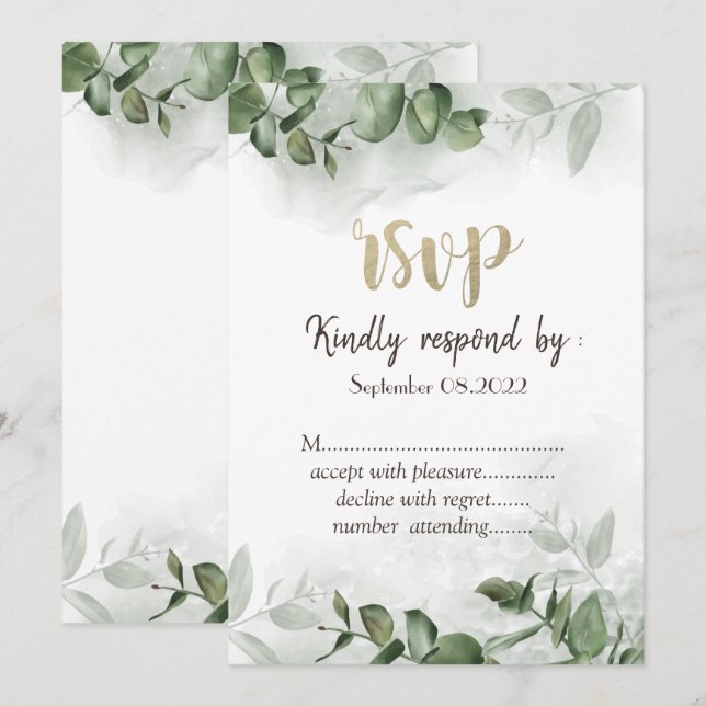 Chic Watercolor Eucalyptus Greenery  RSVP  Invitation (Front/Back)