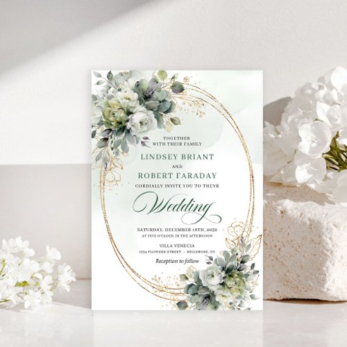 Chic Watercolor Eucalyptus Wedding Invitation