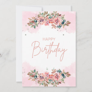 Chic Watercolor Flora Birthday Card