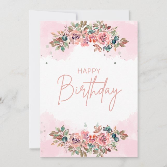Chic Watercolor Flora Birthday Card (Front)