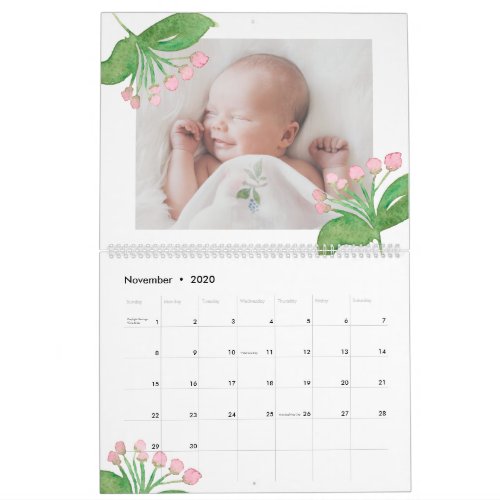 Chic Watercolor Floral 2020 Editable Year Photo Calendar