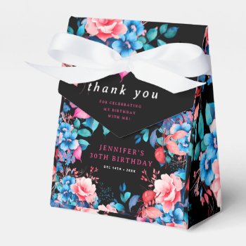 Chic Watercolor Floral 30th Birthday Black  Favor Boxes by Rewards4life at Zazzle