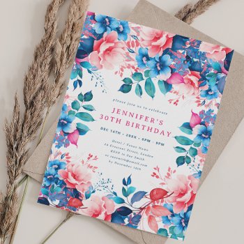 Chic Watercolor Floral 30th Birthday  Invitation by Rewards4life at Zazzle