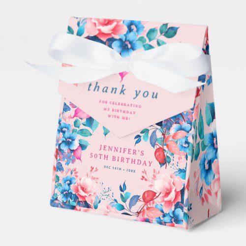 Chic Watercolor Floral 50th Birthday Blush Favor Boxes