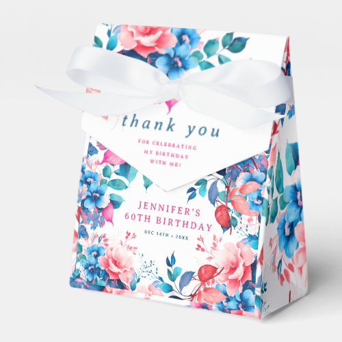 Chic Watercolor Floral 60th Birthday  Favor Boxes