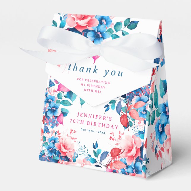 Chic Watercolor Floral 70th Birthday  Favor Boxes (Front Side)