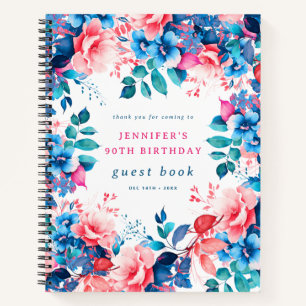 Chic Watercolor Floral 90th Birthday Guest Book