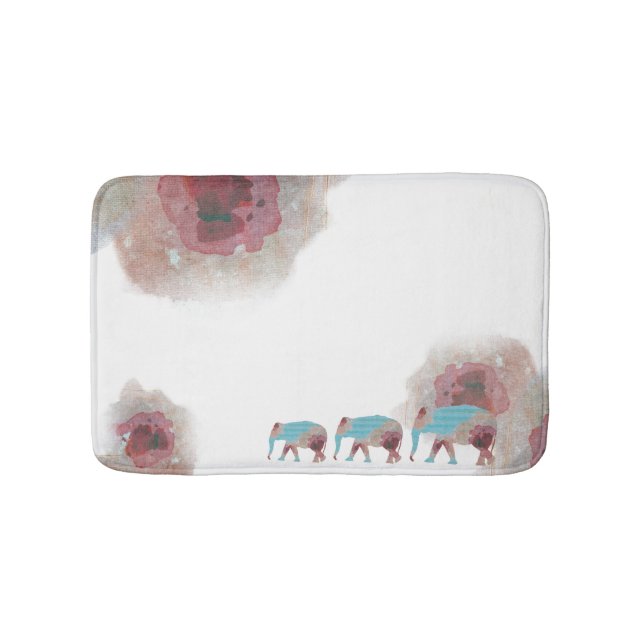 Chic Watercolor Floral And Elephant Bath Mat (Front)