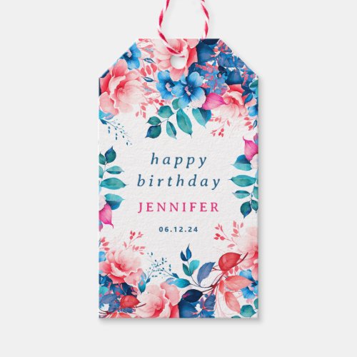 Chic Watercolor Floral Any Age Happy Birthday  Gift Tags