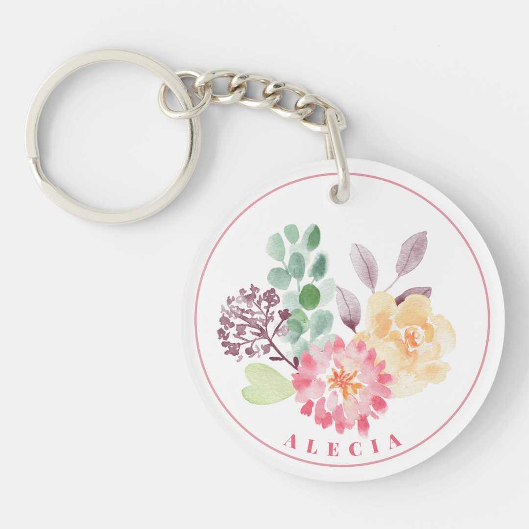 Chic Watercolor Floral Arrangement Keychain Zazzle
