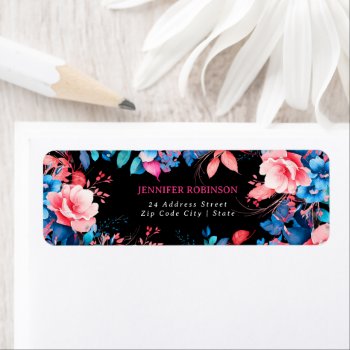 Chic Watercolor Floral Birthday Party Black  Label by Rewards4life at Zazzle