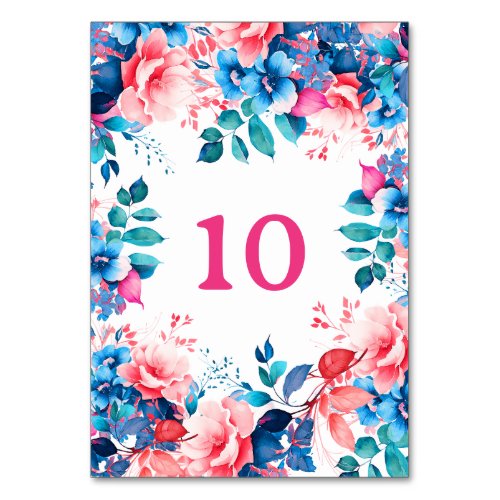 Chic Watercolor Floral Birthday Shower Wedding Table Number