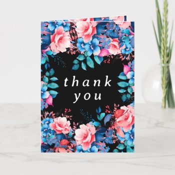 Chic Watercolor Floral Birthday Thank You Black by Rewards4life at Zazzle