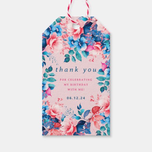 Chic Watercolor Floral Birthday Thank You Blush  Gift Tags