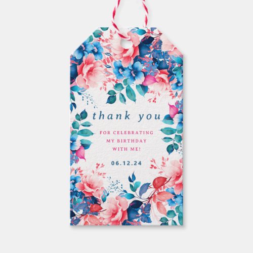 Chic Watercolor Floral Birthday Thank You Gift Tags