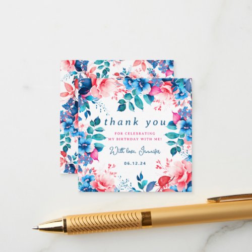 Chic Watercolor Floral Birthday Thank You Insert
