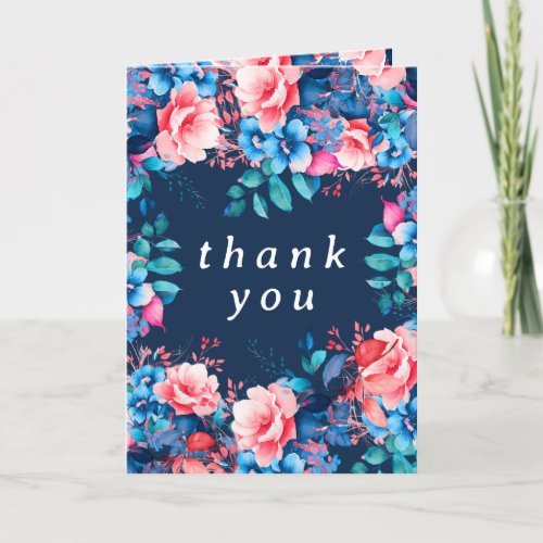 Chic Watercolor Floral Birthday Thank You Navy 