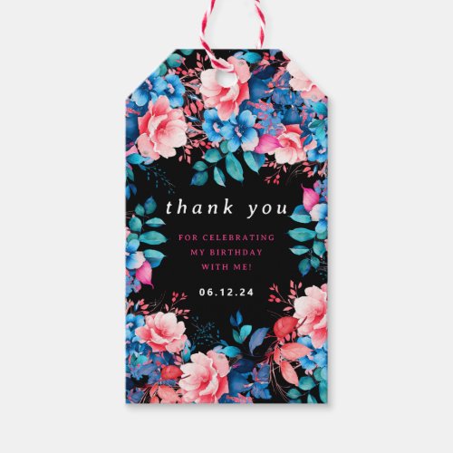 Chic Watercolor Floral Birthday Thank You Navy   Gift Tags