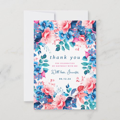 Chic Watercolor Floral Birthday Thank You Table 
