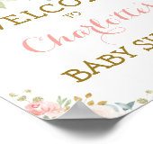 Chic Watercolor Floral Blush Pink Gold Baby Shower Poster (Corner)