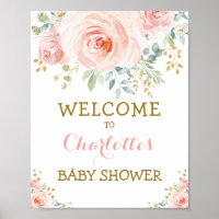 Chic Watercolor Floral Blush Pink Gold Baby Shower