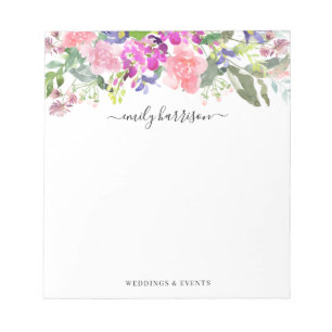 Chic Watercolor Floral Botanical Personalized Notepad