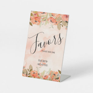 Chic Watercolor Floral Bridal Shower Favors Pedestal Sign
