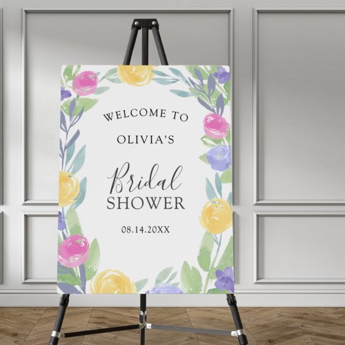 Chic Watercolor Floral  Bridal Shower Welcome Foam Board