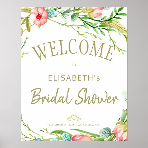 Chic watercolor floral bridal shower welcome sign