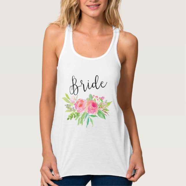 Chic watercolor Floral Bride Tank Top (Front)