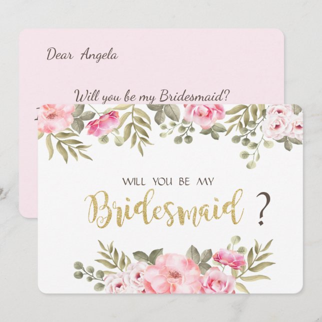 Chic Watercolor Floral Bridesmaid Card (Front/Back)