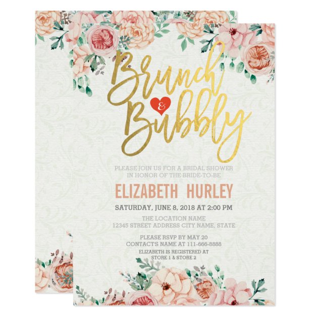 Chic Watercolor Floral Brunch Bubbly Bridal Shower Invitation