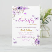 Chic Watercolor Floral Butterfly Girl Baby Shower  Invitation (Standing Front)