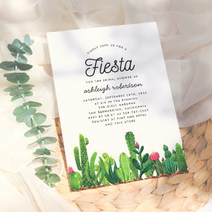 Chic Watercolor Floral Cactus Fiesta Bridal Shower Invitation