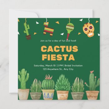 Chic Watercolor Floral Cactus Fiesta Bridal Shower Invitation by HappyAichaArt at Zazzle