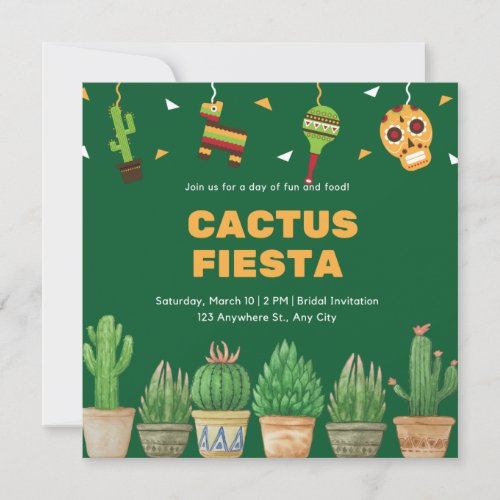 Chic Watercolor Floral Cactus Fiesta Bridal Shower Invitation