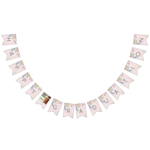 Chic Watercolor Floral Class Graduate Custom Photo Bunting Flags