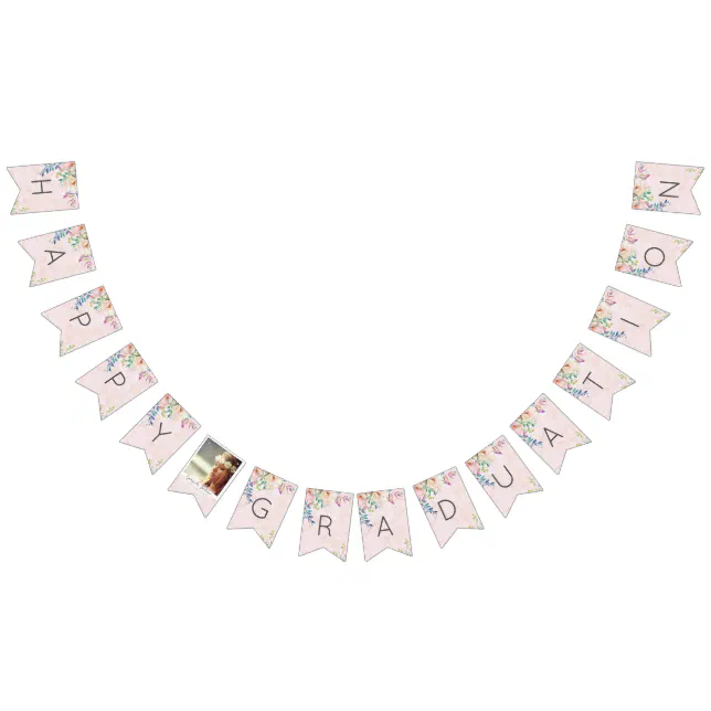 Chic Watercolor Floral Class Graduate Custom Photo Bunting Flags | Zazzle
