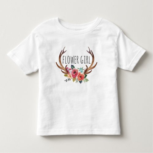 Chic Watercolor Floral Deer Horn Flower Girl_9 Toddler T_shirt