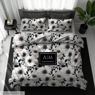 Chic watercolor floral duvet in black and white