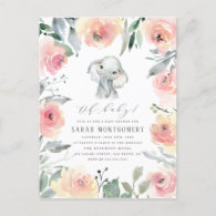 Chic Watercolor Floral Elephant Baby Girl Shower Invitation Postcard