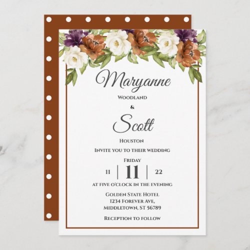 Chic Watercolor Floral Fall Wedding Invitation