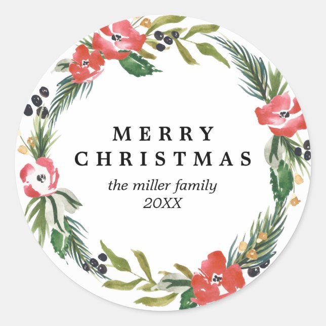 Chic Watercolor Floral Holiday sticker (Front)
