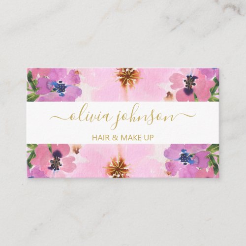 Chic Watercolor Floral Makeup Artist Hair Stylist Business Card
